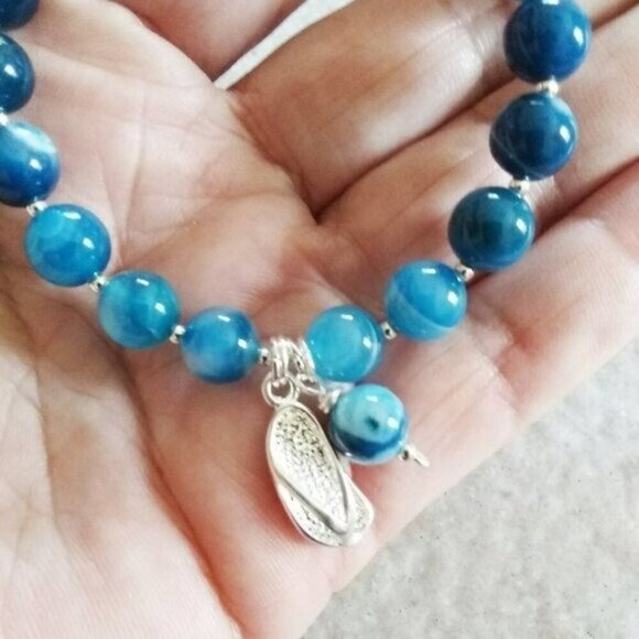 Ombre Sea Blue! Matched Bracelet + Earring Set! Silver Flip Flops & Blue Agates! - Picture 9 of 10